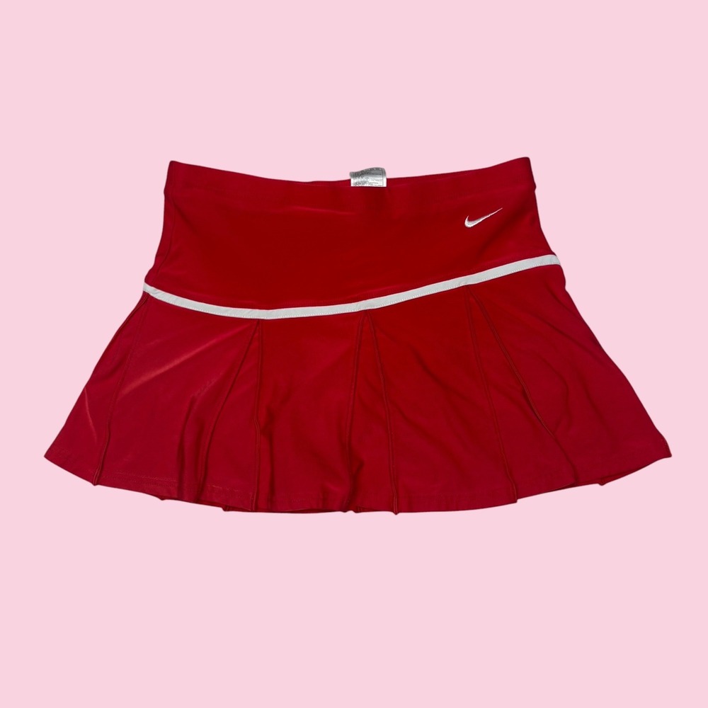 Nike Red Pleated Tennis Skirt White Stripe Swoosh Logo Active Skort Women Small